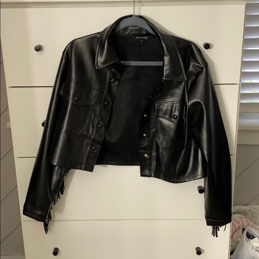 Leather fringe jacket